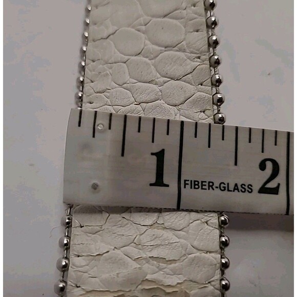 Genuine Leather Belt White Silver Buckle Studded Mirror Style Western Rock Retro main image 5